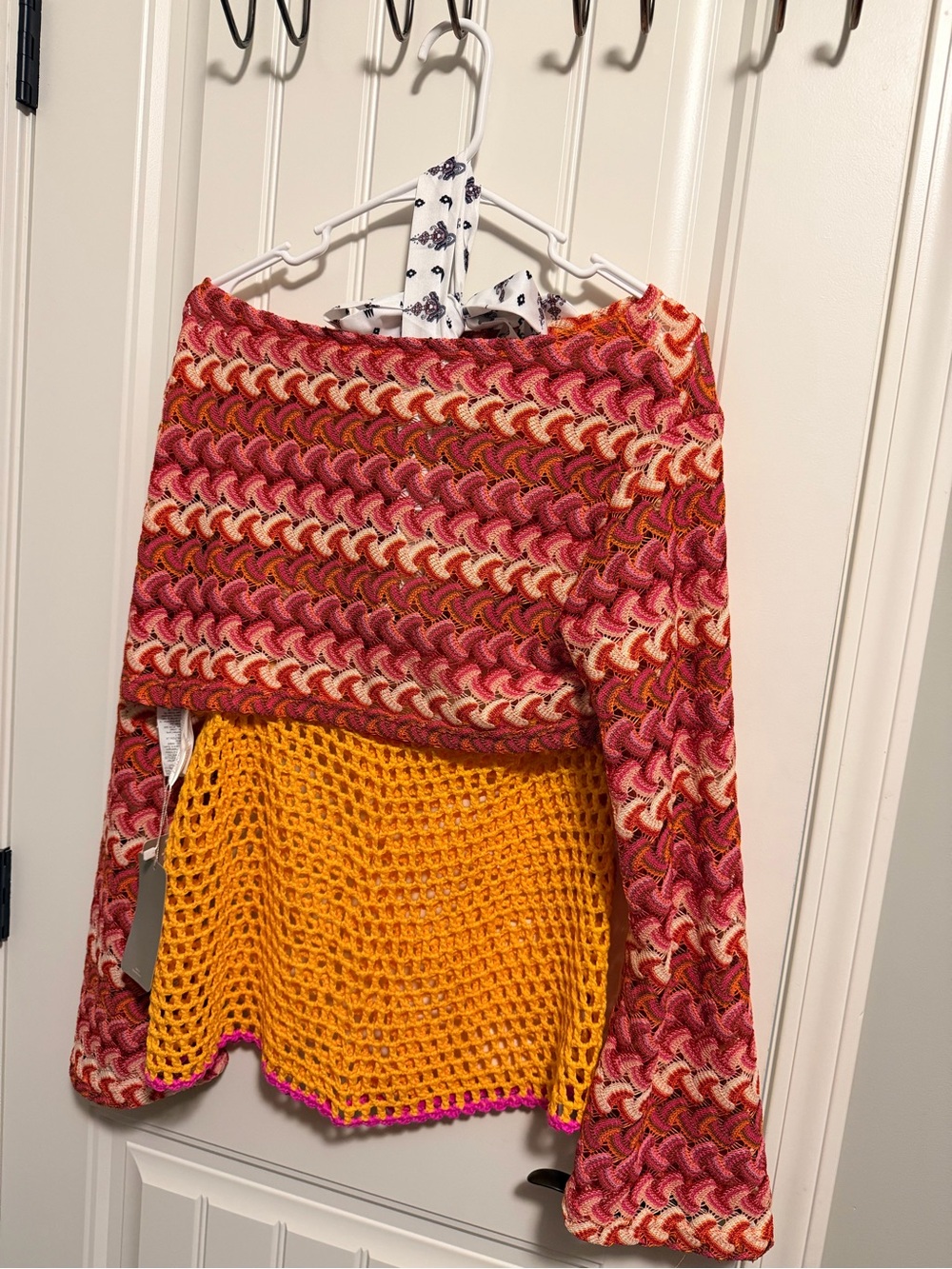 Misguided Crocheted shades of Red, Pink & Yellow Open-Knit Sweater